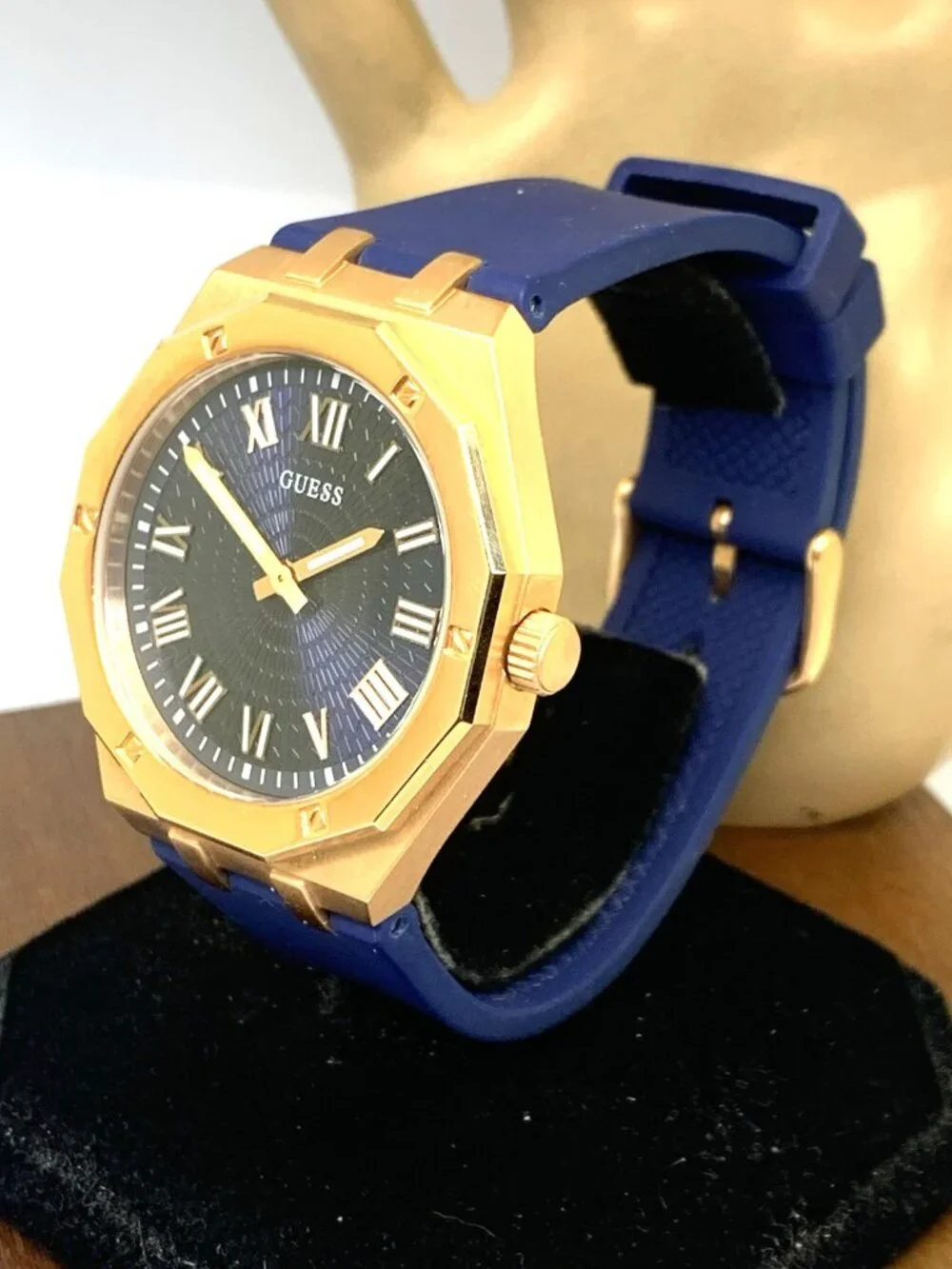 Guess Men's Watch GW0663G3 Quartz Rose Gold Blue Dial Steel Rubber Strap 42mm